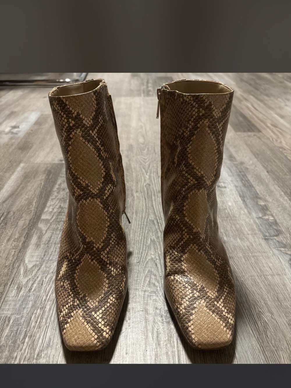 Sam Edelman Brown Snake-Print Square Toe Ankle Boots